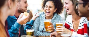 A group of stdent friends enjoying a drink in the best beer garden in Liverpool